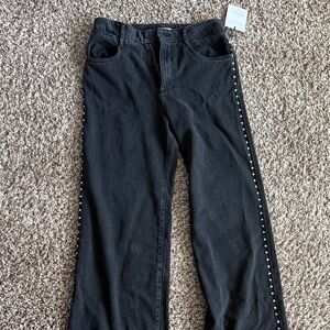 Bella Dahl Black Wide-Leg Jeans with Silver Stud Trim